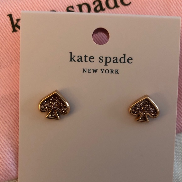 Kate Spade Rose Gold Everyday Spade Rose Gold Enamel Glitter Stud Earrings NWT - Picture 9 of 11